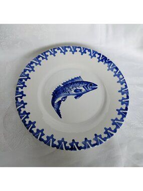 Vietri Italian Hand-Painted Blue Fish Plate, 10.5" Ceramic Coastal Beach House